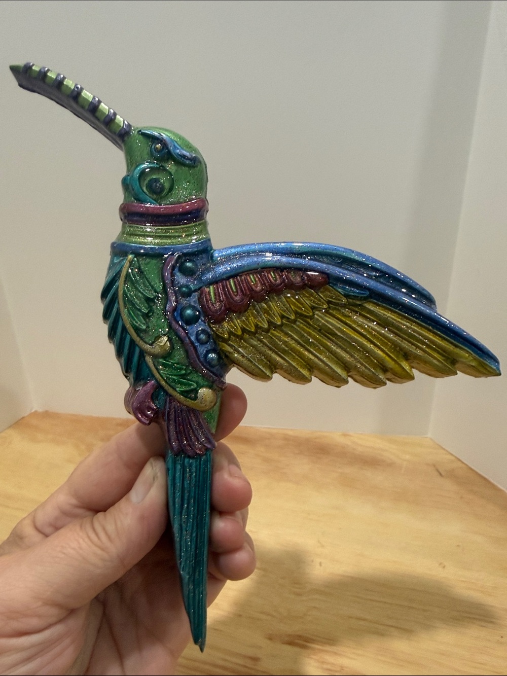 Hand-Painted Decorative Hummingbird Wall Accent - Multicolor